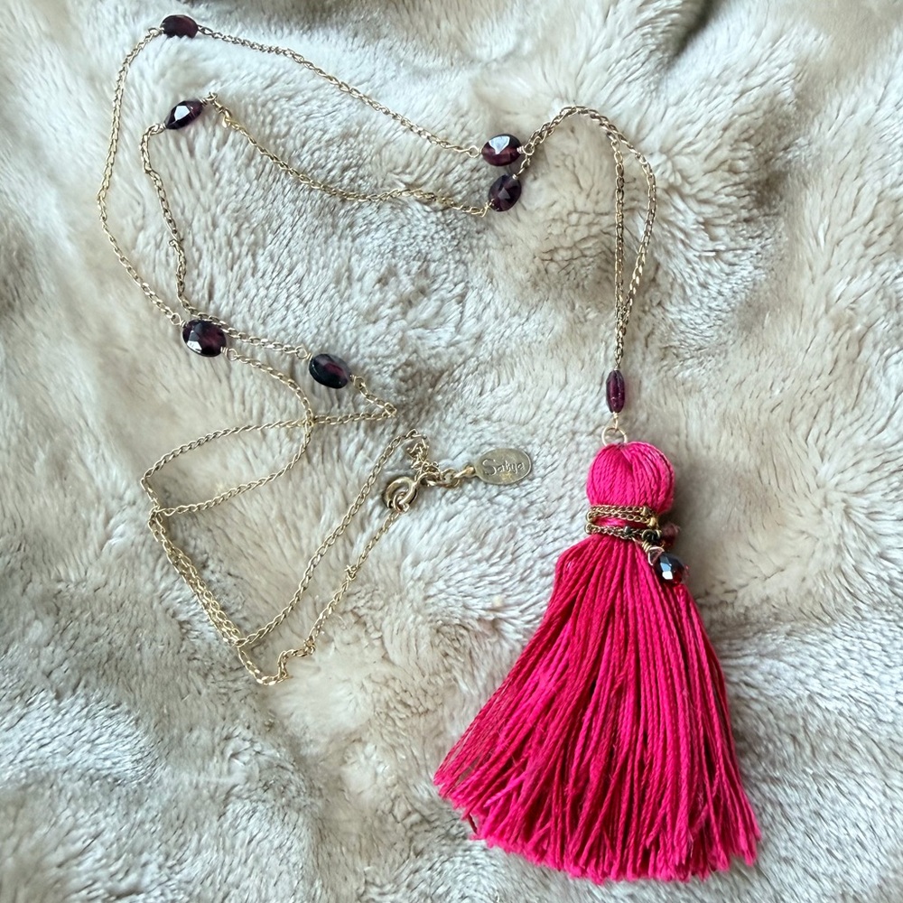Satya red garnet tassel necklace